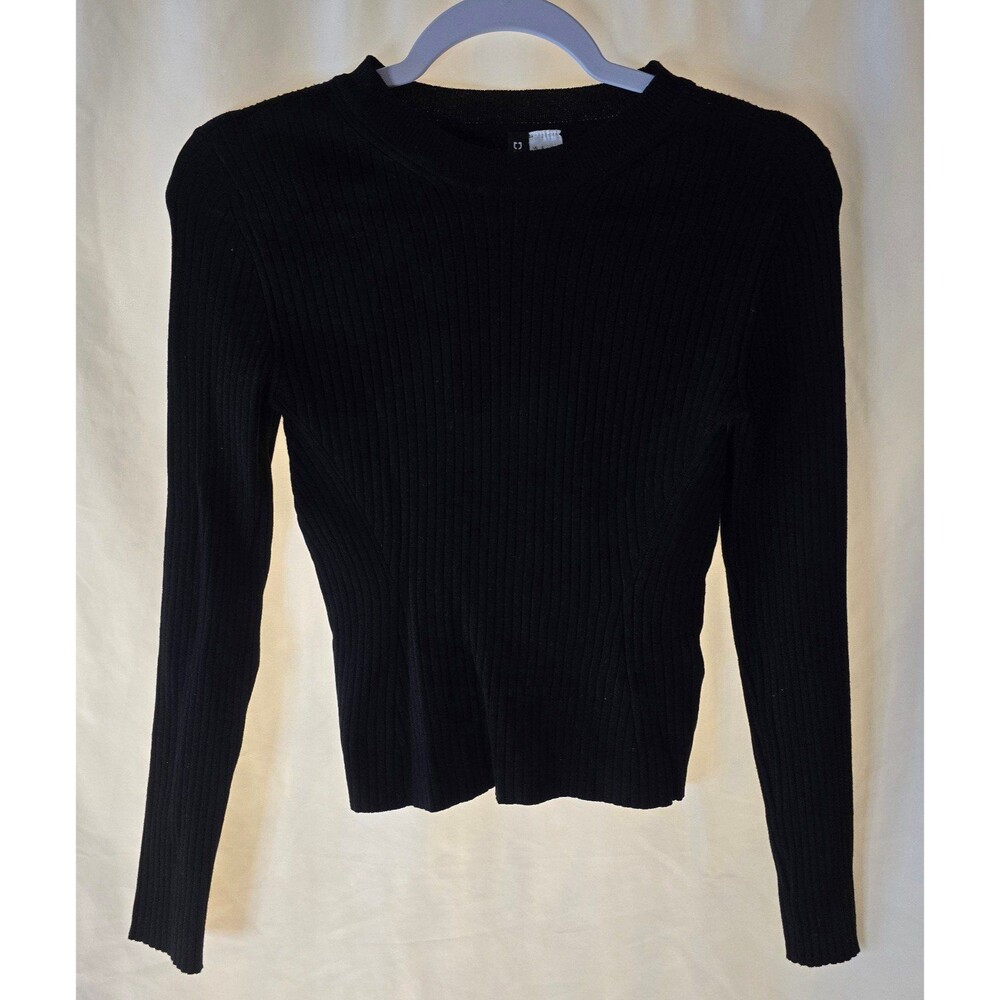 Divided H&M Womens Solid Black L/S Ribbed Top Cropped